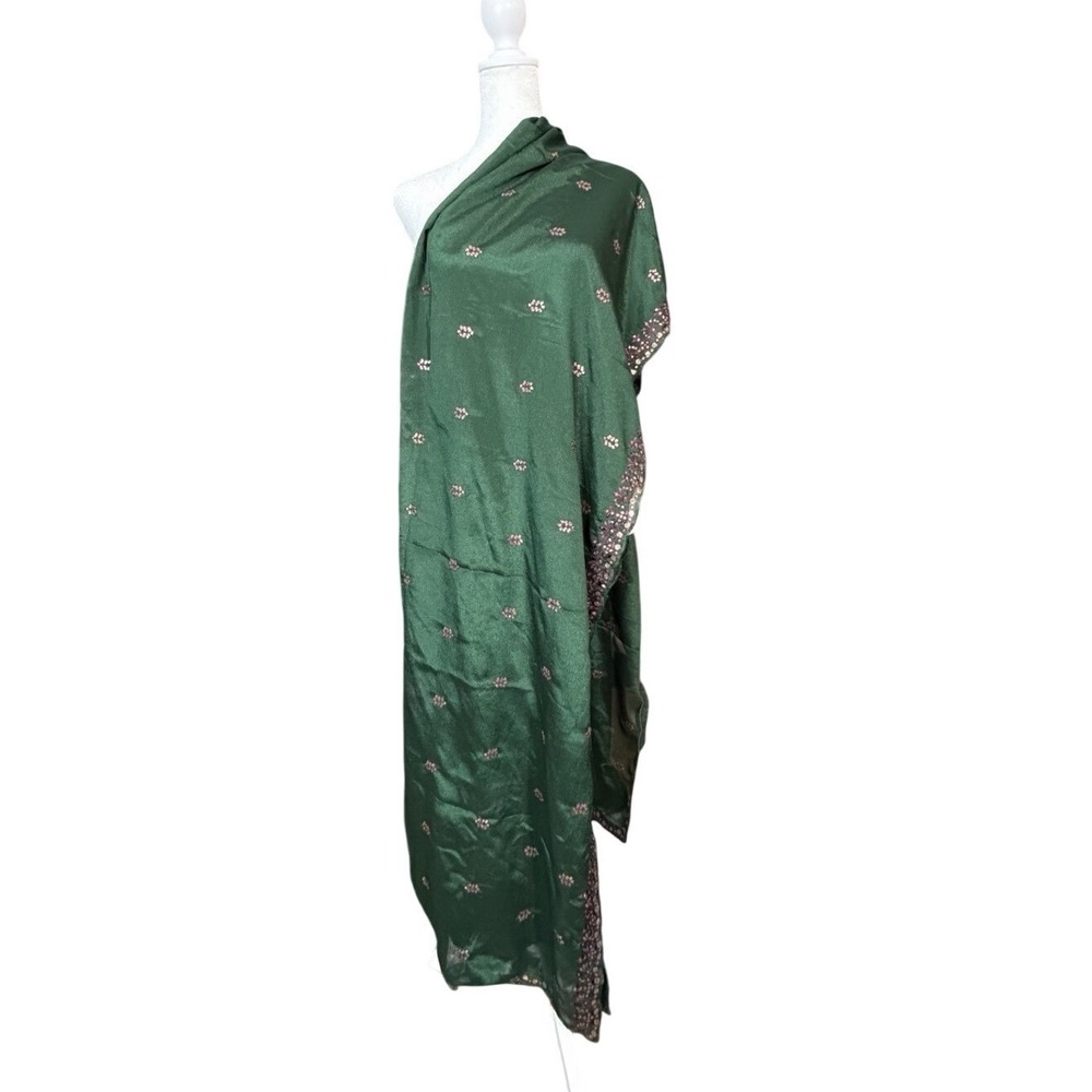 Emerald Green Chiffon Dupatta - Delicate Buti Embroidery & Intricate Border